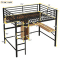 Full Size Metal & Wood Loft Bed With L Shaped Desk And Shelves, Black And Brown Black Metal