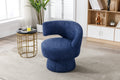 360 Degree Swivel Cuddle Barrel Accent Chairs, Round Armchairs With Wide Upholstered, Fluffy Fabric Chair For Living Room, Bedroom, Office, Waiting Rooms Navy Foam Boucle