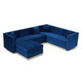 Contemporary Vertical Channel Tufted Velvet Sectional Sofa Modern Upholstered Corner Couch For Living Room Apartment With Ottoman And 4 Pillows,Blue Blue Velvet