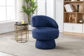 360 Degree Swivel Cuddle Barrel Accent Chairs, Round Armchairs With Wide Upholstered, Fluffy Fabric Chair For Living Room, Bedroom, Office, Waiting Rooms Navy Foam Boucle