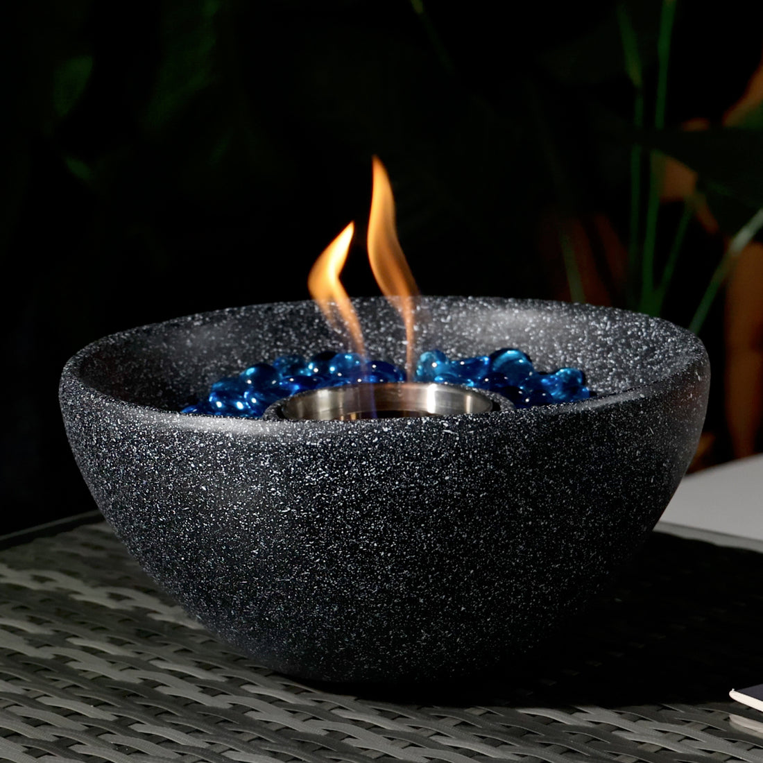 Tabletop Fire Pit Black, Table Top Fire Bowl Outdoor & Indoor Portable Ethanol Fireplace Alcohol Fire Pot Black Concrete