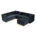 Contemporary Vertical Channel Tufted Velvet Sectional Sofa Modern Upholstered Corner Couch For Living Room Apartment With Ottoman And 4 Pillows,Black Black Velvet