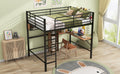 Full Size Metal & Wood Loft Bed With L Shaped Desk And Shelves, Black And Brown Black Metal