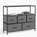 Sweetcrispy Dresser For Bedroom, Chest Of Drawers, 5 Drawer Dresser, Closet Fabric Dresser With Metal Frame Black Metal & Wood