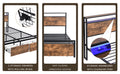 Queen Size Bed Frame With Storage Headboard And 2 Drawers, Led Lights Bed With Charging Station, Metal Platform Bed No Noise, Mattress Foundation Strong Metal Slats Support No Box Spring Needed Box Spring Not Required Queen Black Brown Iron Brown Bedroom