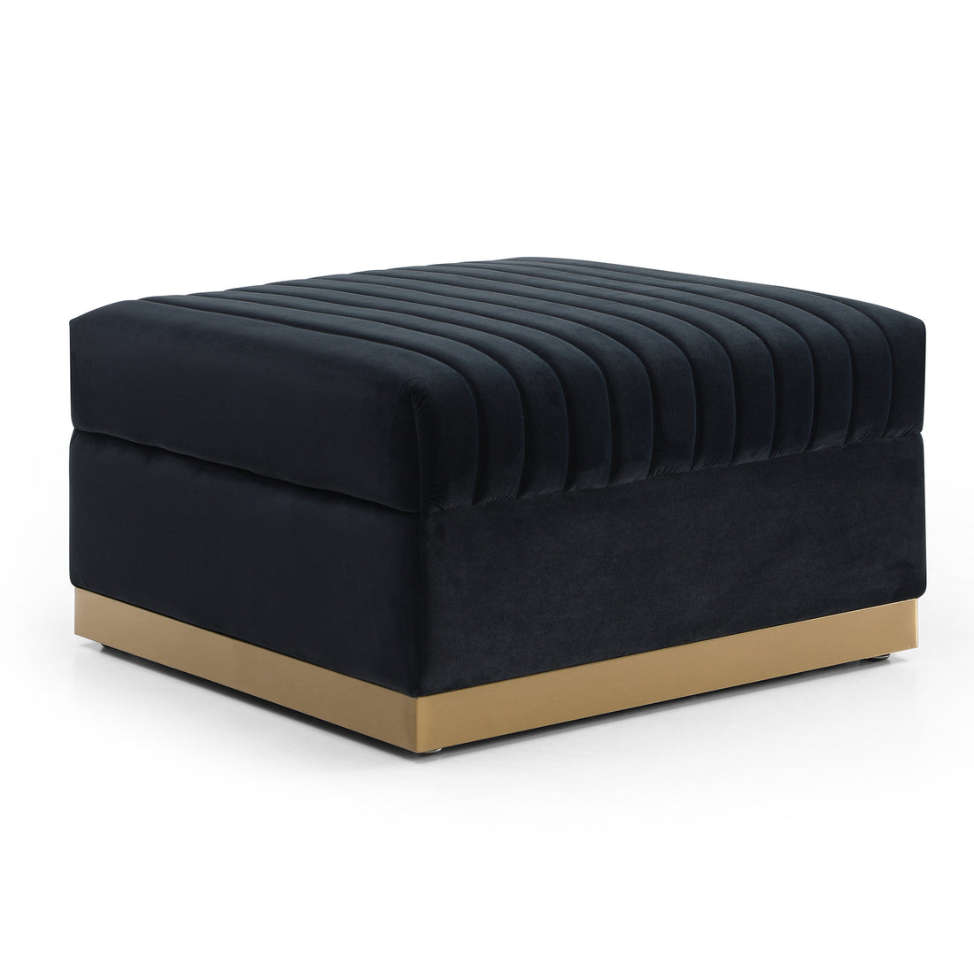 Contemporary Vertical Channel Tufted Velvet Big Size Ottoman Modern Upholstered Foot Rest For Living Room Apartment,Black Black Square Foam Velvet