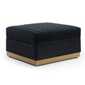 Contemporary Vertical Channel Tufted Velvet Big Size Ottoman Modern Upholstered Foot Rest For Living Room Apartment,Black Black Square Foam Velvet