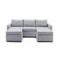 3 Seat Module Sectional Sofa Couch With 2 Ottoman,Seat Cushion And Back Cushion Removable And Washable,Light Grey Light Grey Wood Primary Living Space Soft Modern Rubberwood Foam Linen 3 Seat