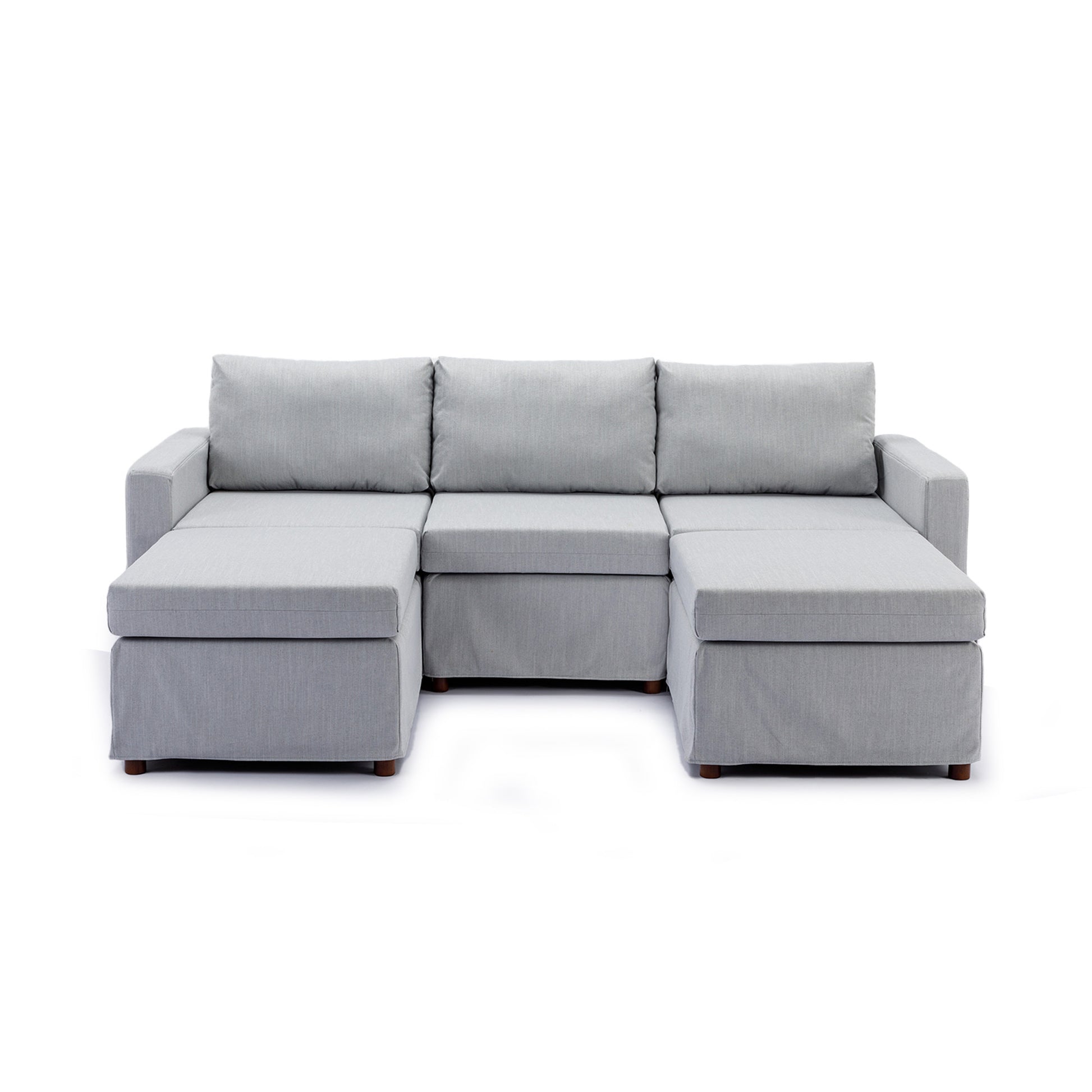 3 Seat Module Sectional Sofa Couch With 2 Ottoman,Seat Cushion And Back Cushion Removable And Washable,Light Grey Light Grey Wood Primary Living Space Soft Modern Rubberwood Foam Linen 3 Seat