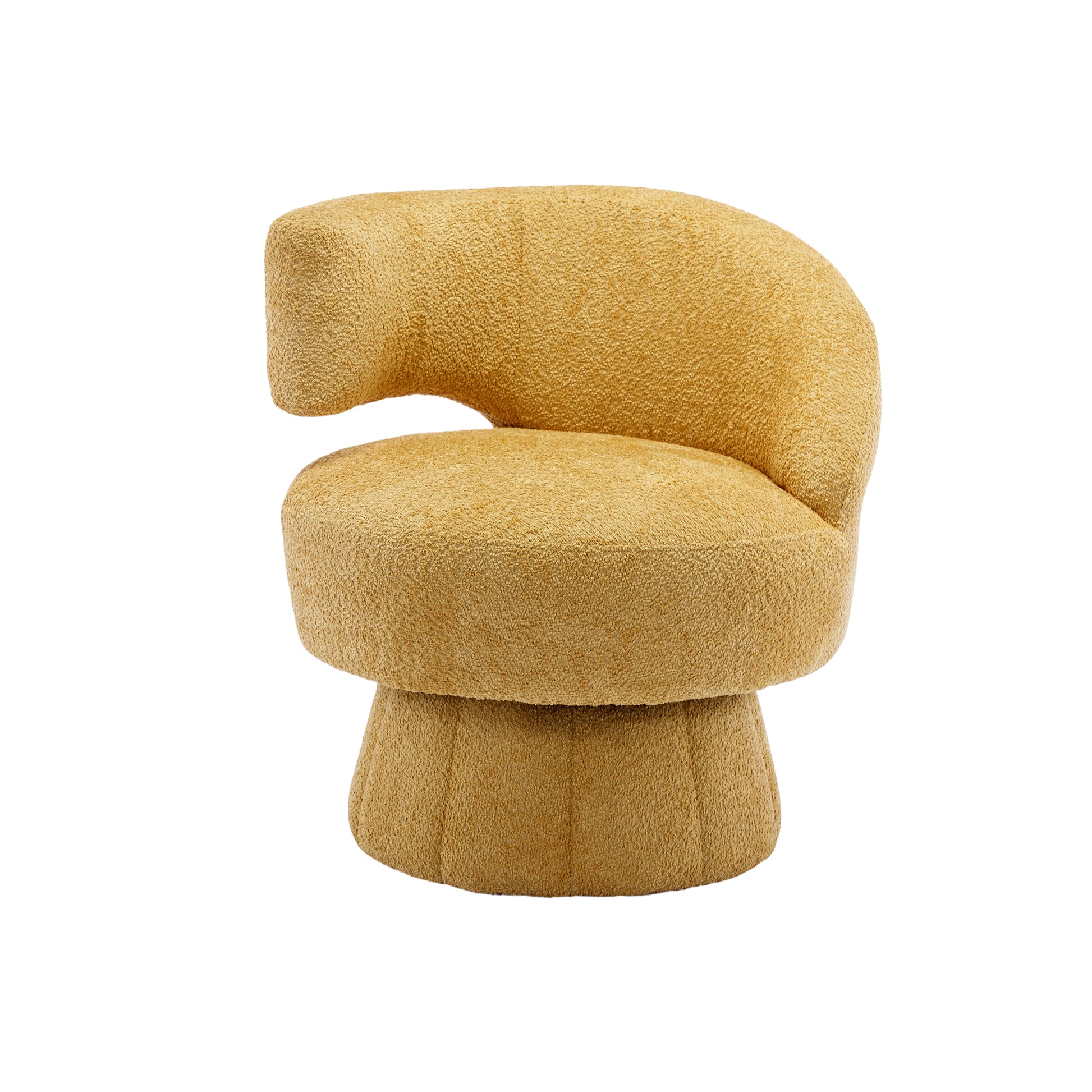 360 Degree Swivel Cuddle Barrel Accent Chairs, Round Armchairs With Wide Upholstered, Fluffy Fabric Chair For Living Room, Bedroom, Office, Waiting Rooms Yellow Foam Boucle