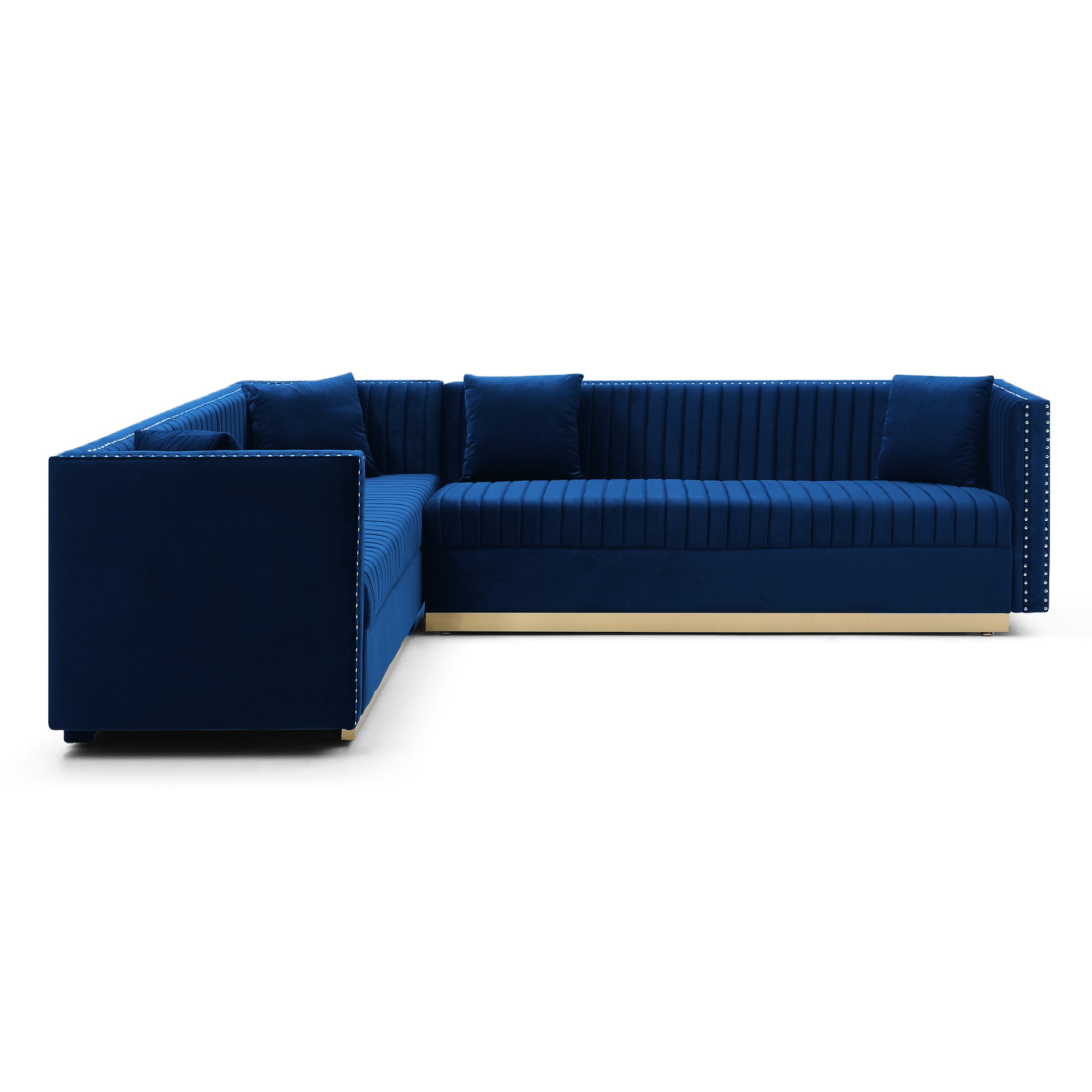 Contemporary Vertical Channel Tufted Velvet Sectional Sofa Modern Upholstered Corner Couch For Living Room Apartment With 4 Pillows,Blue Blue Velvet