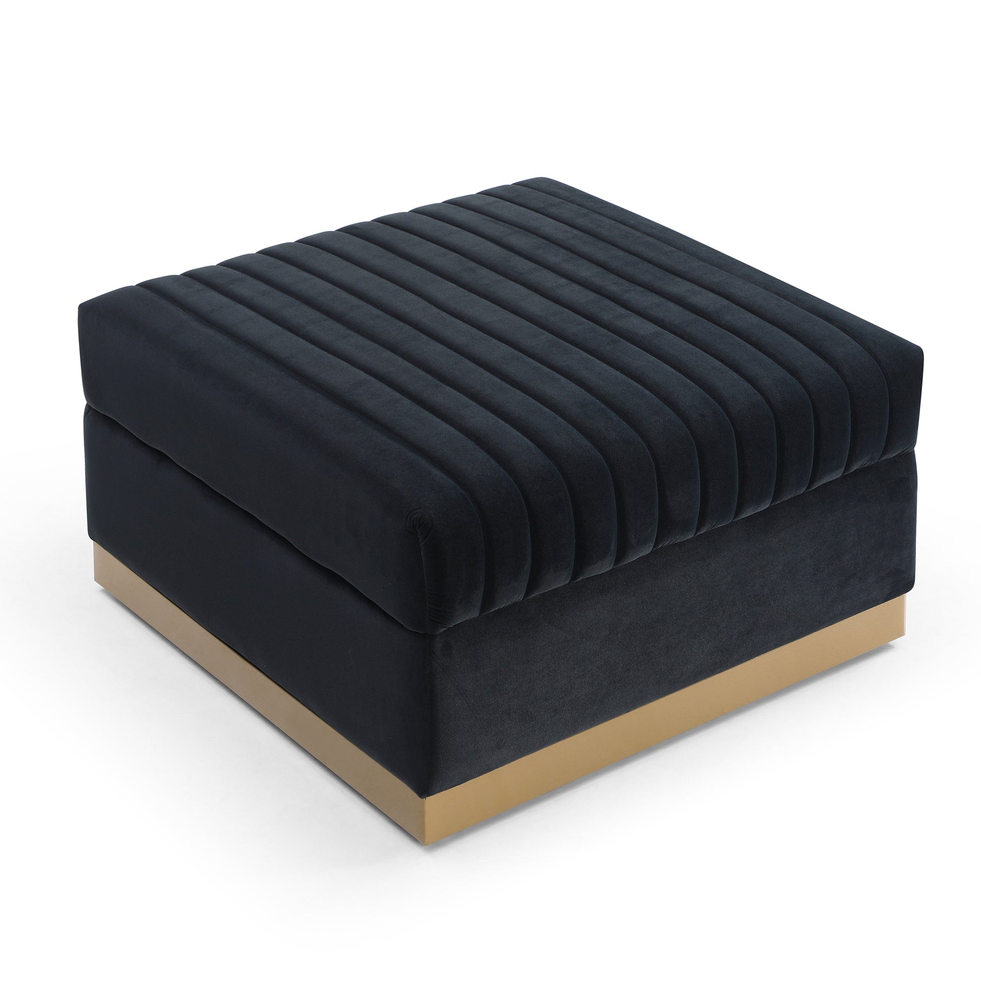 Contemporary Vertical Channel Tufted Velvet Big Size Ottoman Modern Upholstered Foot Rest For Living Room Apartment,Black Black Square Foam Velvet