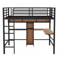 Full Size Metal & Wood Loft Bed With L Shaped Desk And Shelves, Black And Brown Black Metal