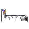 Queen Size Bed Frame With Storage Headboard And 2 Drawers, Led Lights Bed With Charging Station, Metal Platform Bed No Noise, Mattress Foundation Strong Metal Slats Support No Box Spring Needed Box Spring Not Required Queen Black Brown Iron Brown Bedroom