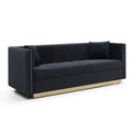 Contemporary Vertical Channel Tufted Velvet Sofa Modern Upholstered Couch For Living Room Apartment With 2 Pillows,Black Black Foam Velvet 3 Seat