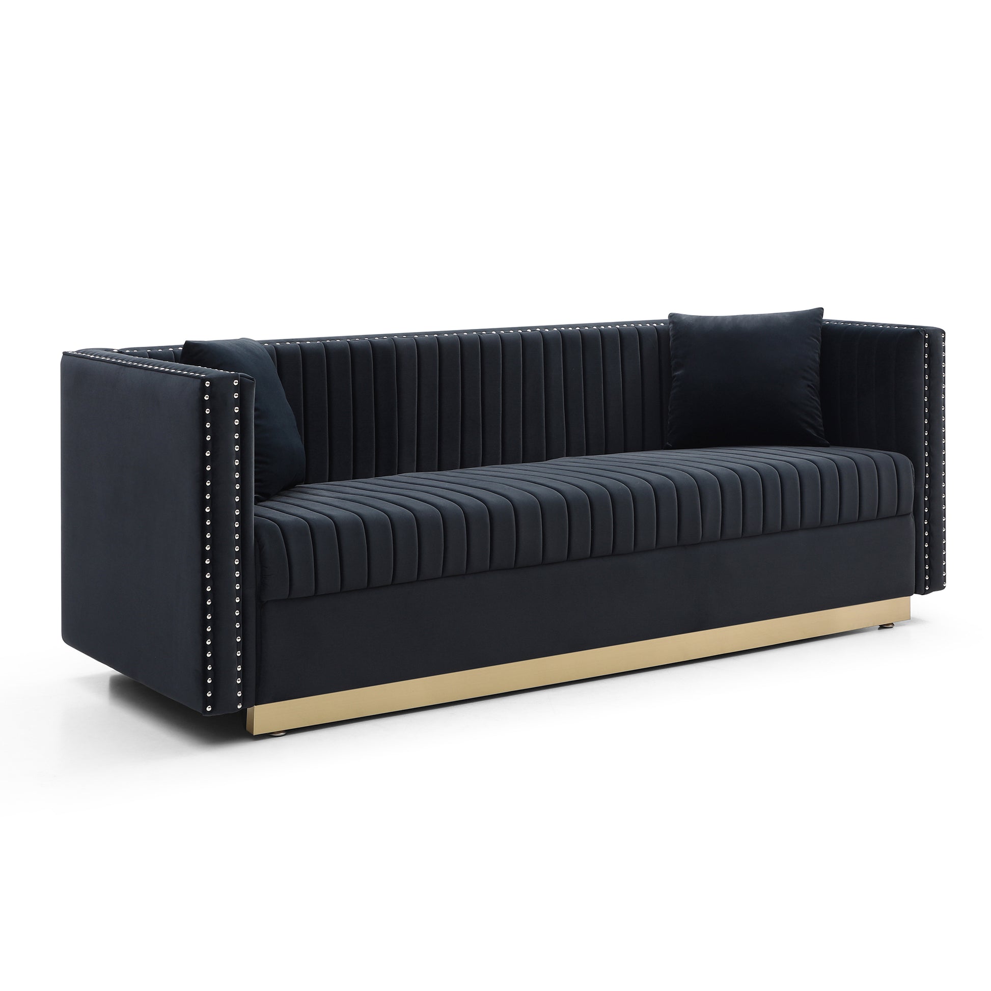 Contemporary Vertical Channel Tufted Velvet Sofa Loveseat Set Modern Upholstered 2Pcs Set Couch For Living Room Apartment With 4Pillows,Black Black Velvet