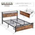 Queen Size Bed Frame With Storage Headboard And 2 Drawers, Led Lights Bed With Charging Station, Metal Platform Bed No Noise, Mattress Foundation Strong Metal Slats Support No Box Spring Needed Box Spring Not Required Queen Black Brown Iron Brown Bedroom