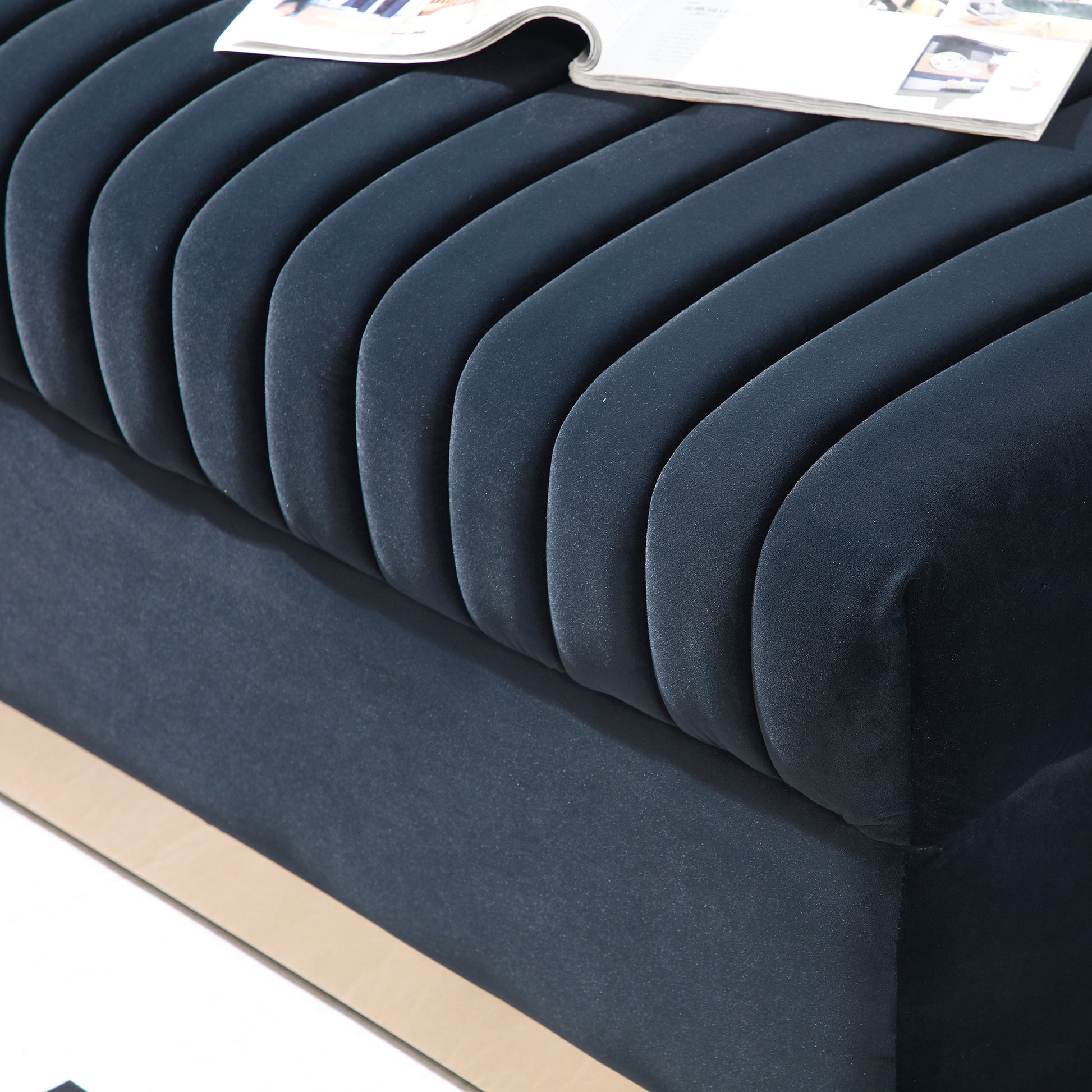 Contemporary Vertical Channel Tufted Velvet Sofa Modern Upholstered Couch For Living Room Apartment With 2 Pillows,Black Black Foam Velvet