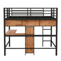 Full Size Metal & Wood Loft Bed With L Shaped Desk And Shelves, Black And Brown Black Metal