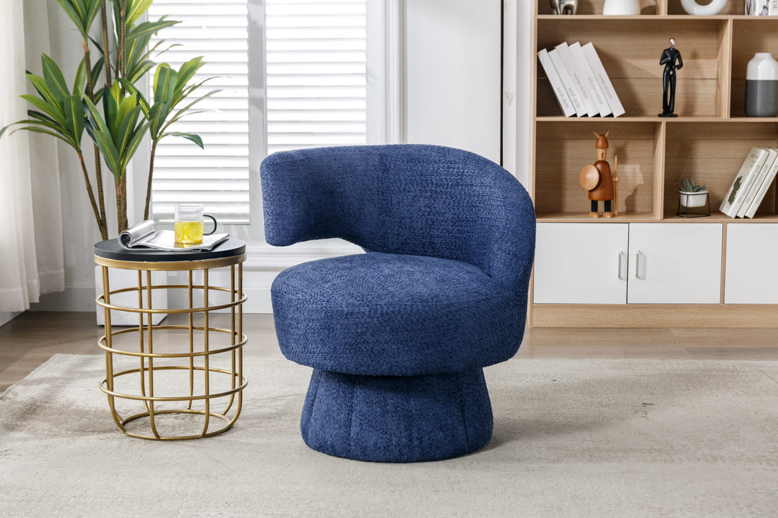 360 Degree Swivel Cuddle Barrel Accent Chairs, Round Armchairs With Wide Upholstered, Fluffy Fabric Chair For Living Room, Bedroom, Office, Waiting Rooms Navy Foam Boucle