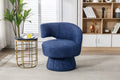 360 Degree Swivel Cuddle Barrel Accent Chairs, Round Armchairs With Wide Upholstered, Fluffy Fabric Chair For Living Room, Bedroom, Office, Waiting Rooms Navy Foam Boucle