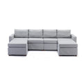 4 Seat Module Sectional Sofa Couch With 2 Ottoman,Seat Cushion And Back Cushion Removable And Washable,Light Grey Light Grey Wood Primary Living Space Soft Modern Rubberwood Foam Linen 4 Seat