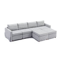 4 Seat Module Sectional Sofa Couch With 2 Ottoman,Seat Cushion And Back Cushion Removable And Washable,Light Grey Light Grey Wood Primary Living Space Soft Modern Rubberwood Foam Linen 4 Seat