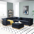 Contemporary Vertical Channel Tufted Velvet Sectional Sofa Modern Upholstered Corner Couch For Living Room Apartment With Ottoman And 4 Pillows,Black Black Velvet