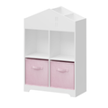 Kids Dollhouse Bookcase With Storage, 2 Tier Storage Display Organizer, Toddler Bookshelf With 2 Collapsible Fabric Drawers For Bedroom Or Playroom White Pink White Pink Mdf