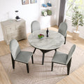 5 Piece Dining Table And Chair Set, Round Dining Table With 4 Upholstered Chairs, Dining Table Set With Storage Black White Solid Wood Mdf