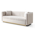 Contemporary Vertical Channel Tufted Velvet Sofa Modern Upholstered Couch For Living Room Apartment With 2 Pillows,Beige Beige Foam Velvet