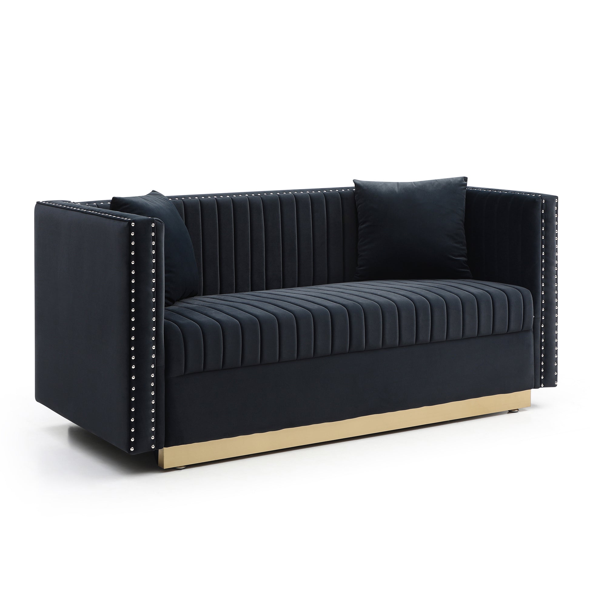 Contemporary Vertical Channel Tufted Velvet Sofa Loveseat Set Modern Upholstered 2Pcs Set Couch For Living Room Apartment With 4Pillows,Black Black Velvet