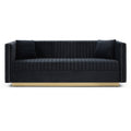 Contemporary Vertical Channel Tufted Velvet Sofa Modern Upholstered Couch For Living Room Apartment With 2 Pillows,Black Black Foam Velvet 3 Seat