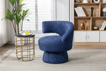 360 Degree Swivel Cuddle Barrel Accent Chairs, Round Armchairs With Wide Upholstered, Fluffy Fabric Chair For Living Room, Bedroom, Office, Waiting Rooms Navy Foam Boucle