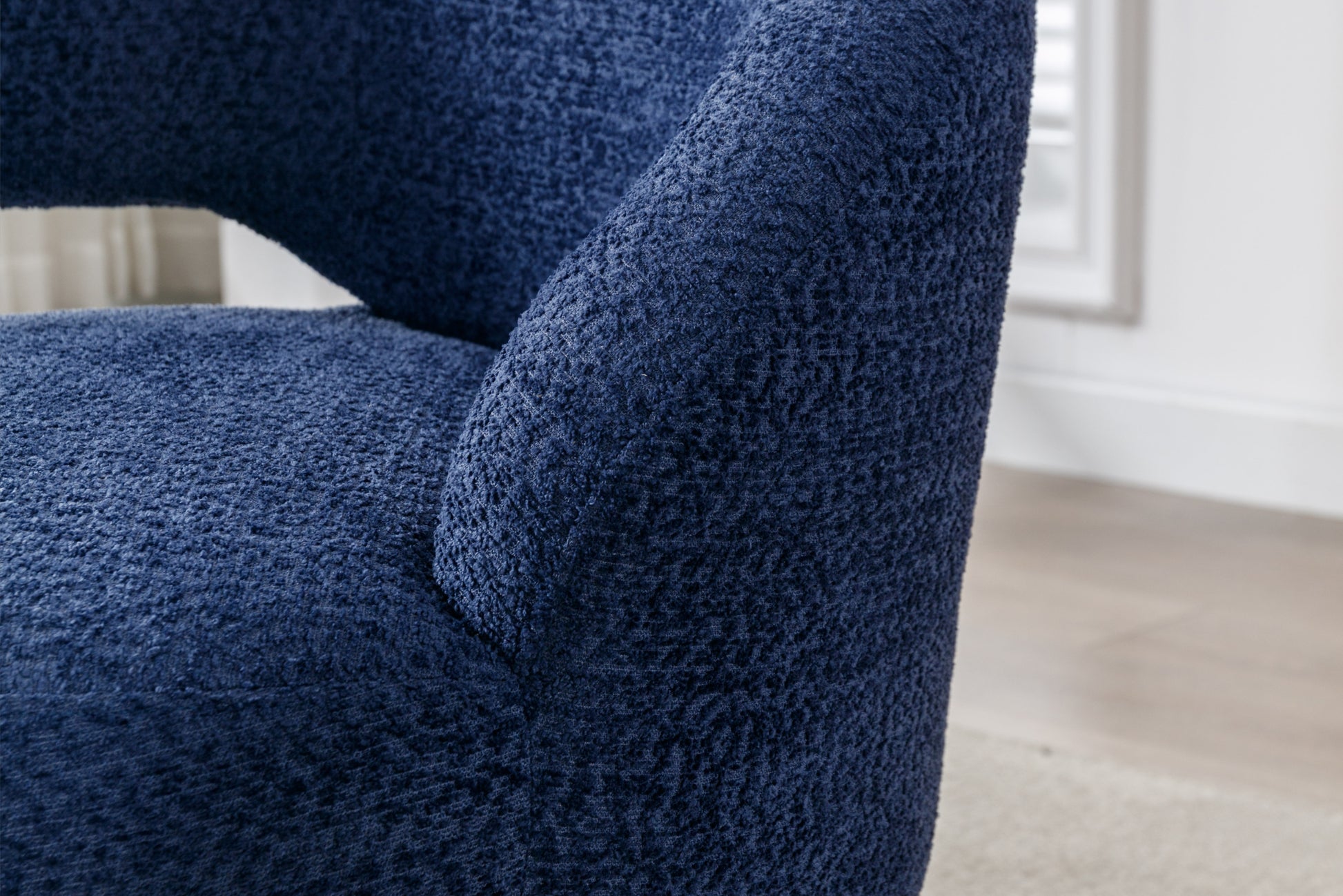 360 Degree Swivel Cuddle Barrel Accent Chairs, Round Armchairs With Wide Upholstered, Fluffy Fabric Chair For Living Room, Bedroom, Office, Waiting Rooms Navy Foam Boucle