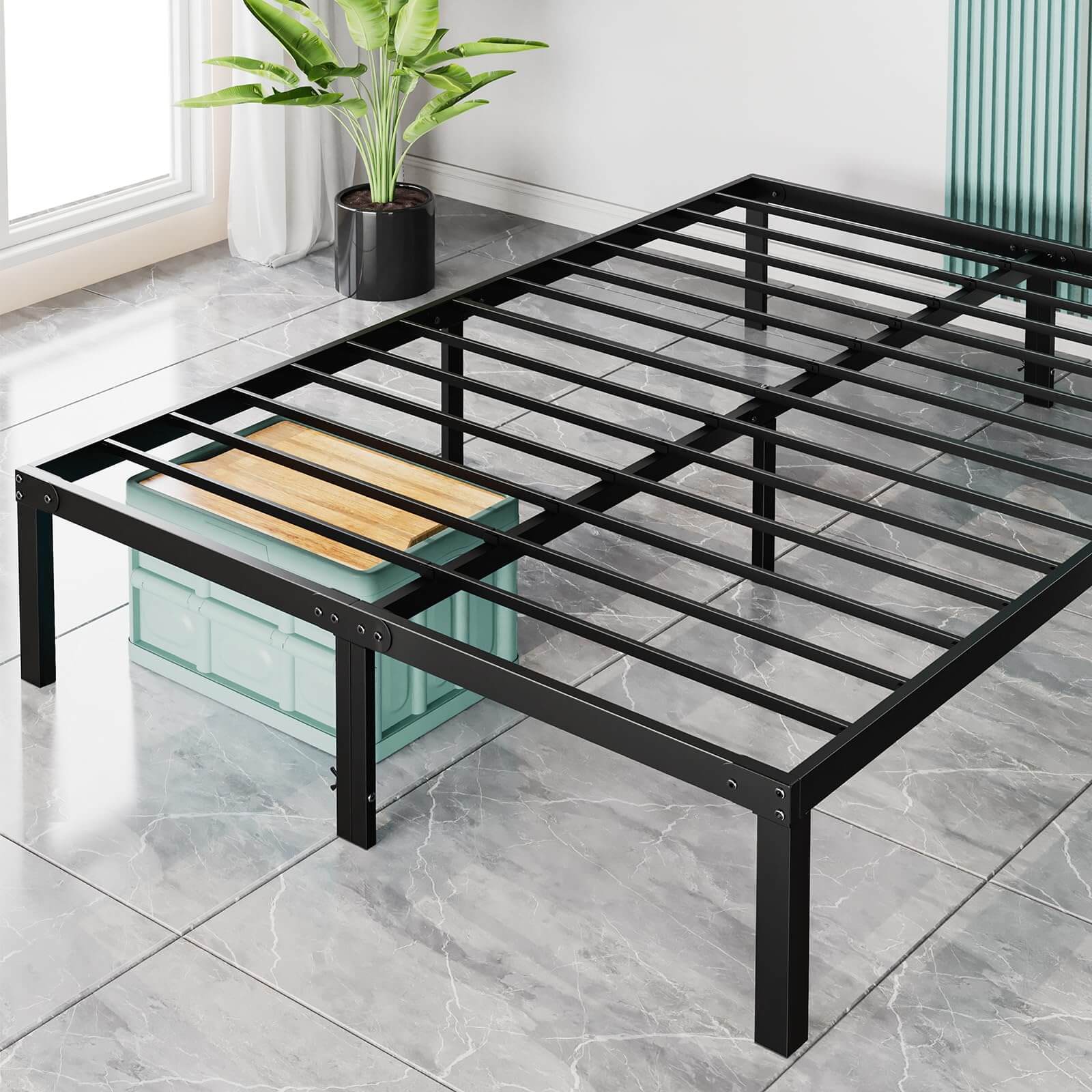 Heavy Duty Metal Bed Frame With Sturdy Steel Slat Support,King Black Iron