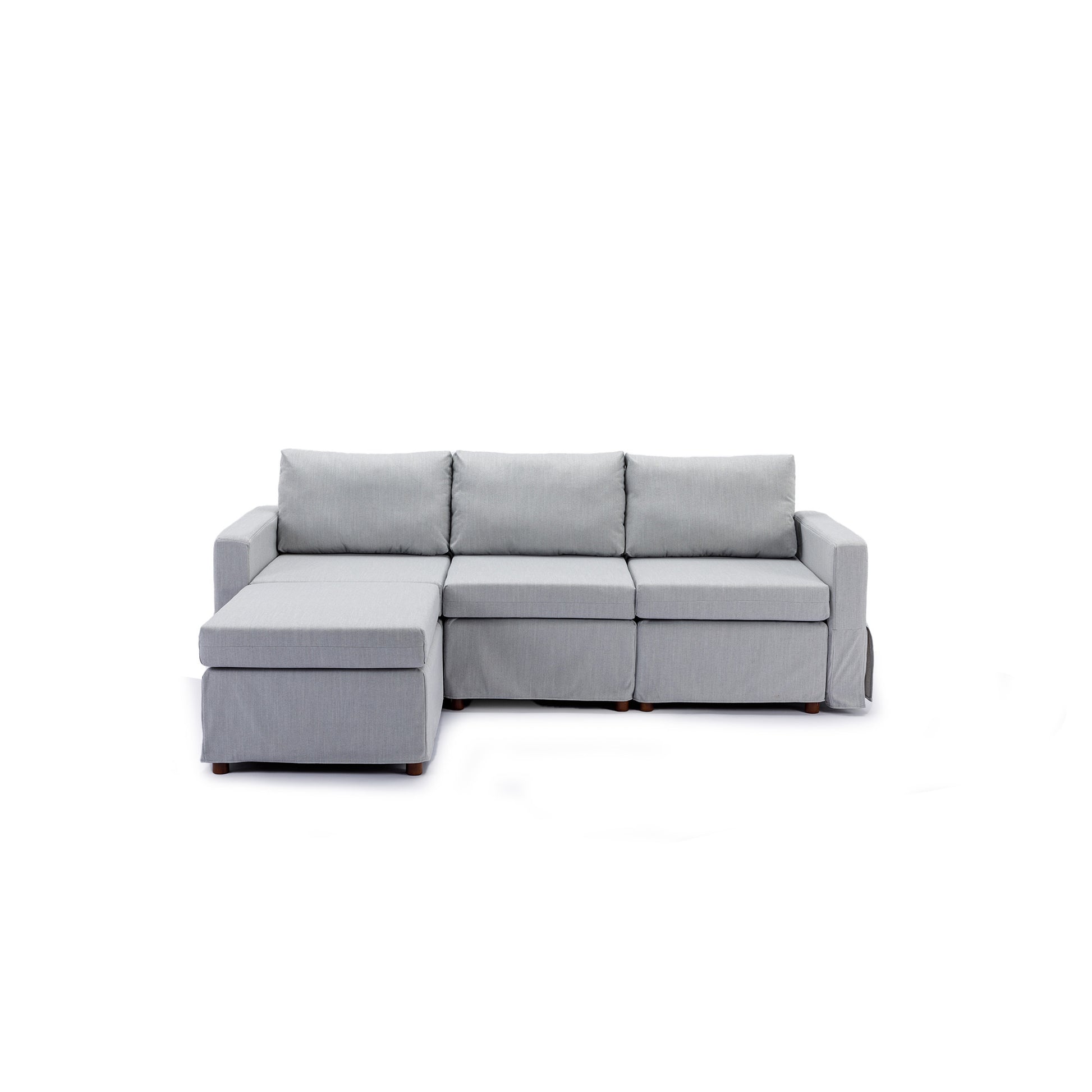 3 Seat Module Sectional Sofa Couch With 1 Ottoman,Seat Cushion And Back Cushion Removable And Washable,Light Grey Light Grey Wood Primary Living Space Soft Modern Rubberwood Foam Linen 3 Seat