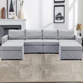 4 Seat Module Sectional Sofa Couch With 2 Ottoman,Seat Cushion And Back Cushion Removable And Washable,Light Grey Light Grey Wood Primary Living Space Soft Modern Rubberwood Foam Linen 4 Seat