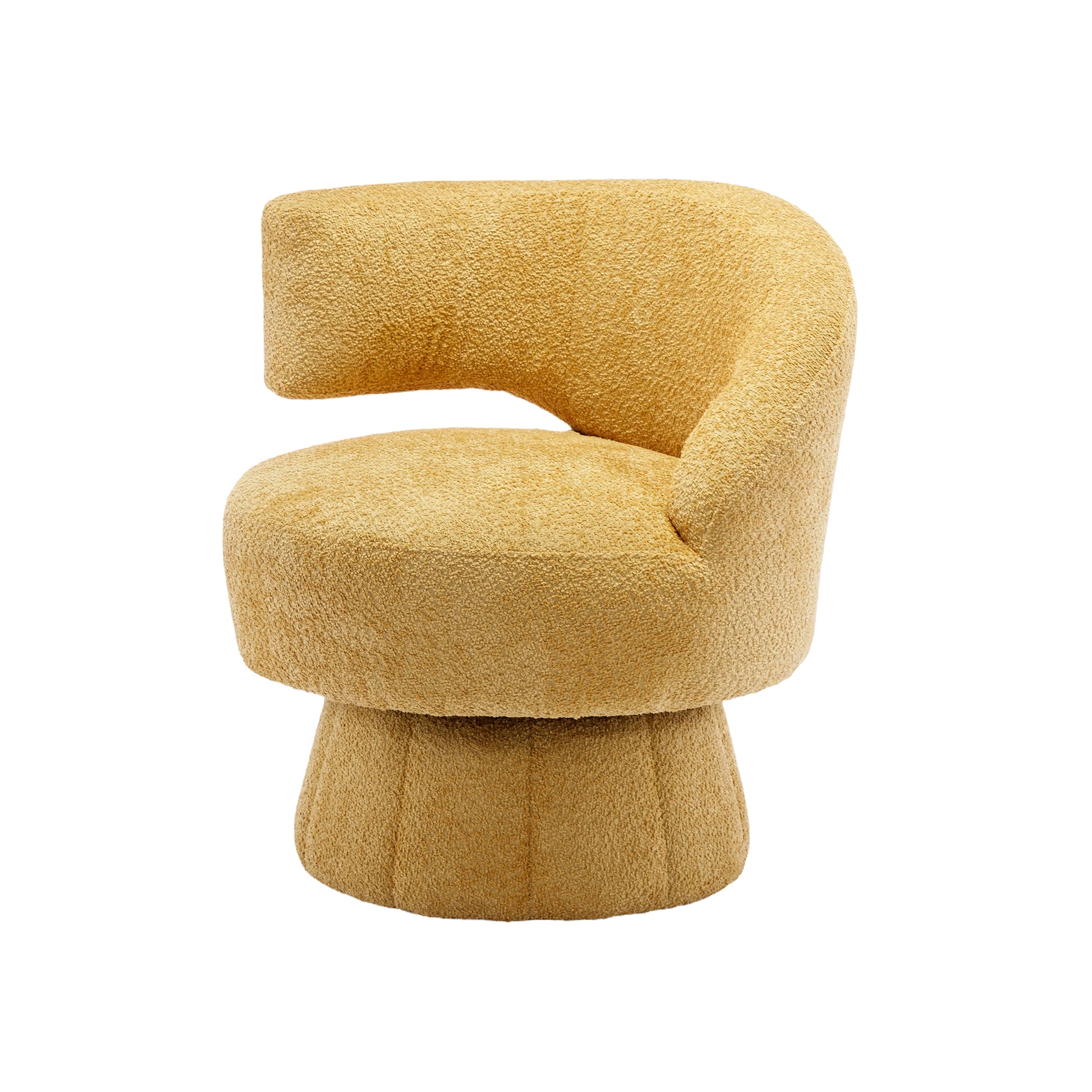 360 Degree Swivel Cuddle Barrel Accent Chairs, Round Armchairs With Wide Upholstered, Fluffy Fabric Chair For Living Room, Bedroom, Office, Waiting Rooms Yellow Foam Boucle