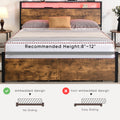 Queen Size Bed Frame With Storage Headboard And 2 Drawers, Led Lights Bed With Charging Station, Metal Platform Bed No Noise, Mattress Foundation Strong Metal Slats Support No Box Spring Needed Box Spring Not Required Queen Black Brown Iron Brown Bedroom