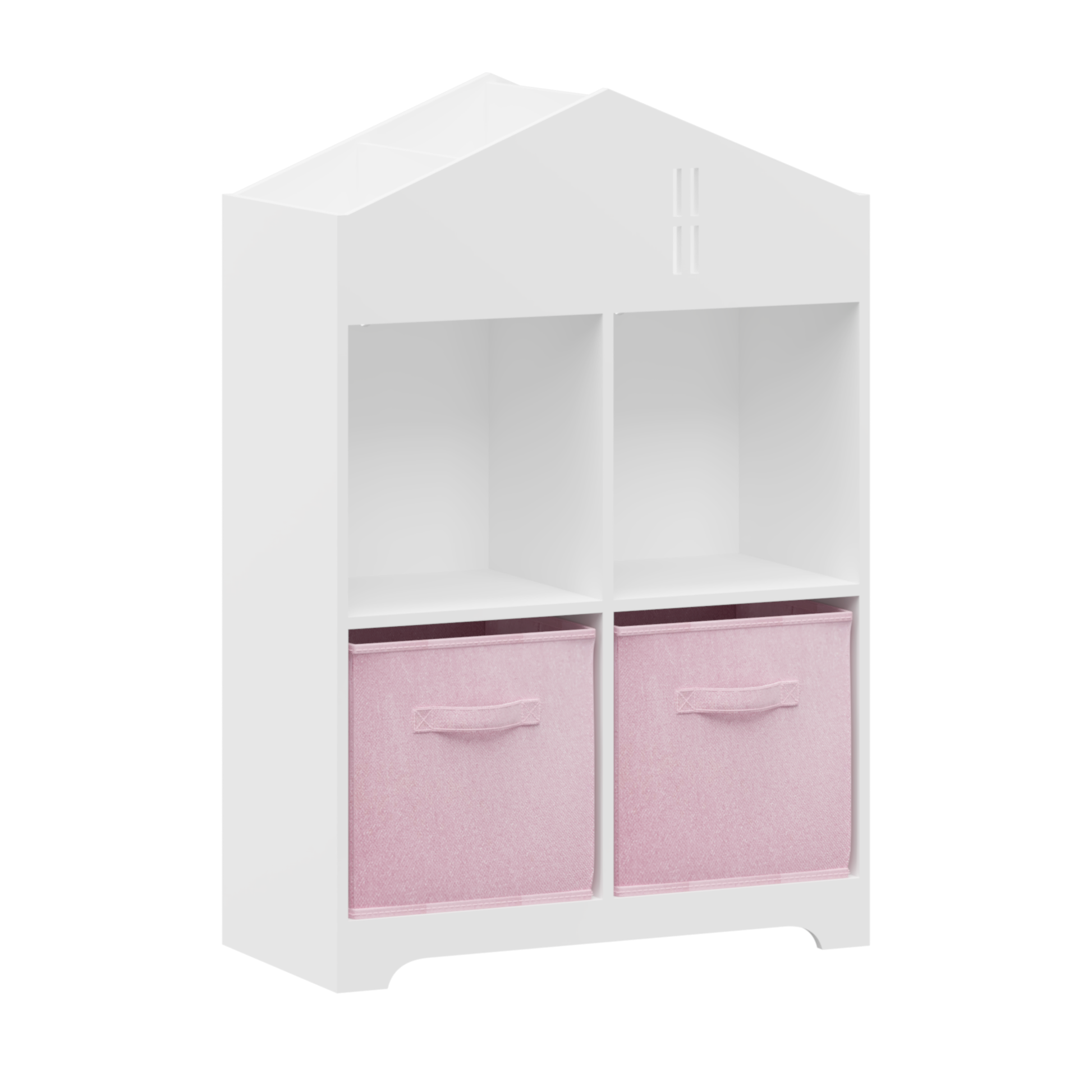 Kids Dollhouse Bookcase With Storage, 2 Tier Storage Display Organizer, Toddler Bookshelf With 2 Collapsible Fabric Drawers For Bedroom Or Playroom White Pink White Pink Mdf