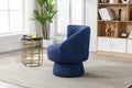 360 Degree Swivel Cuddle Barrel Accent Chairs, Round Armchairs With Wide Upholstered, Fluffy Fabric Chair For Living Room, Bedroom, Office, Waiting Rooms Navy Foam Boucle