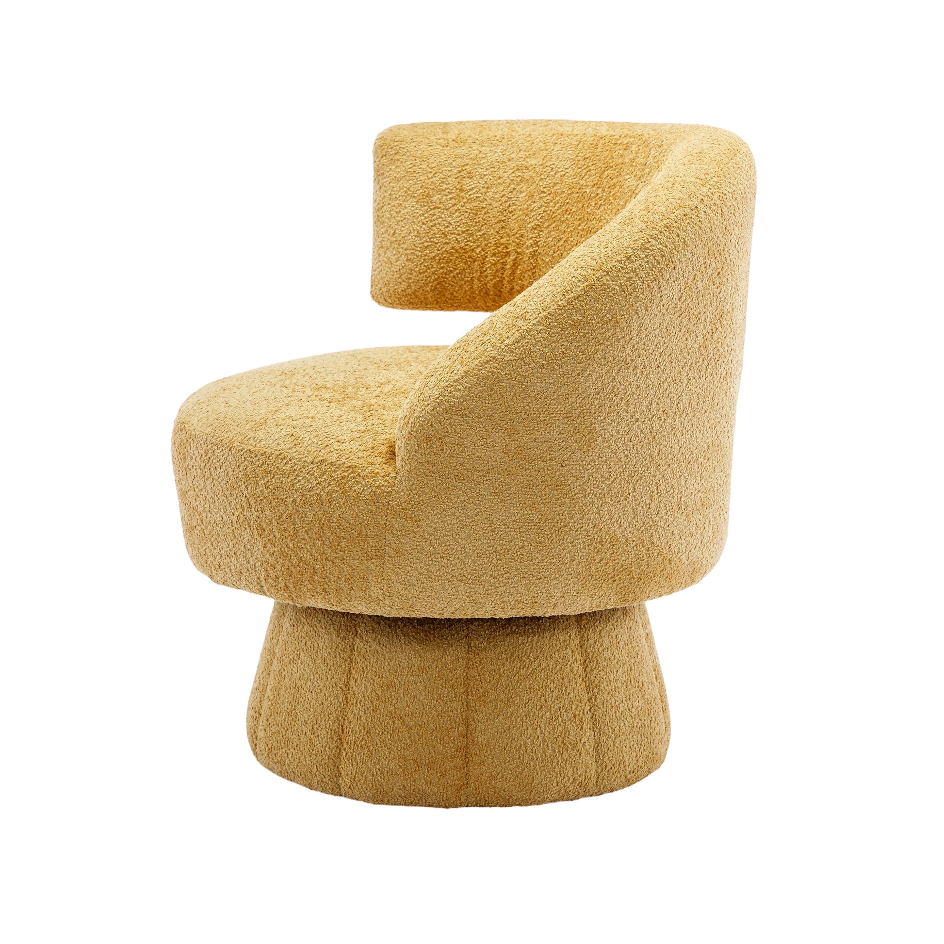 360 Degree Swivel Cuddle Barrel Accent Chairs, Round Armchairs With Wide Upholstered, Fluffy Fabric Chair For Living Room, Bedroom, Office, Waiting Rooms Yellow Foam Boucle
