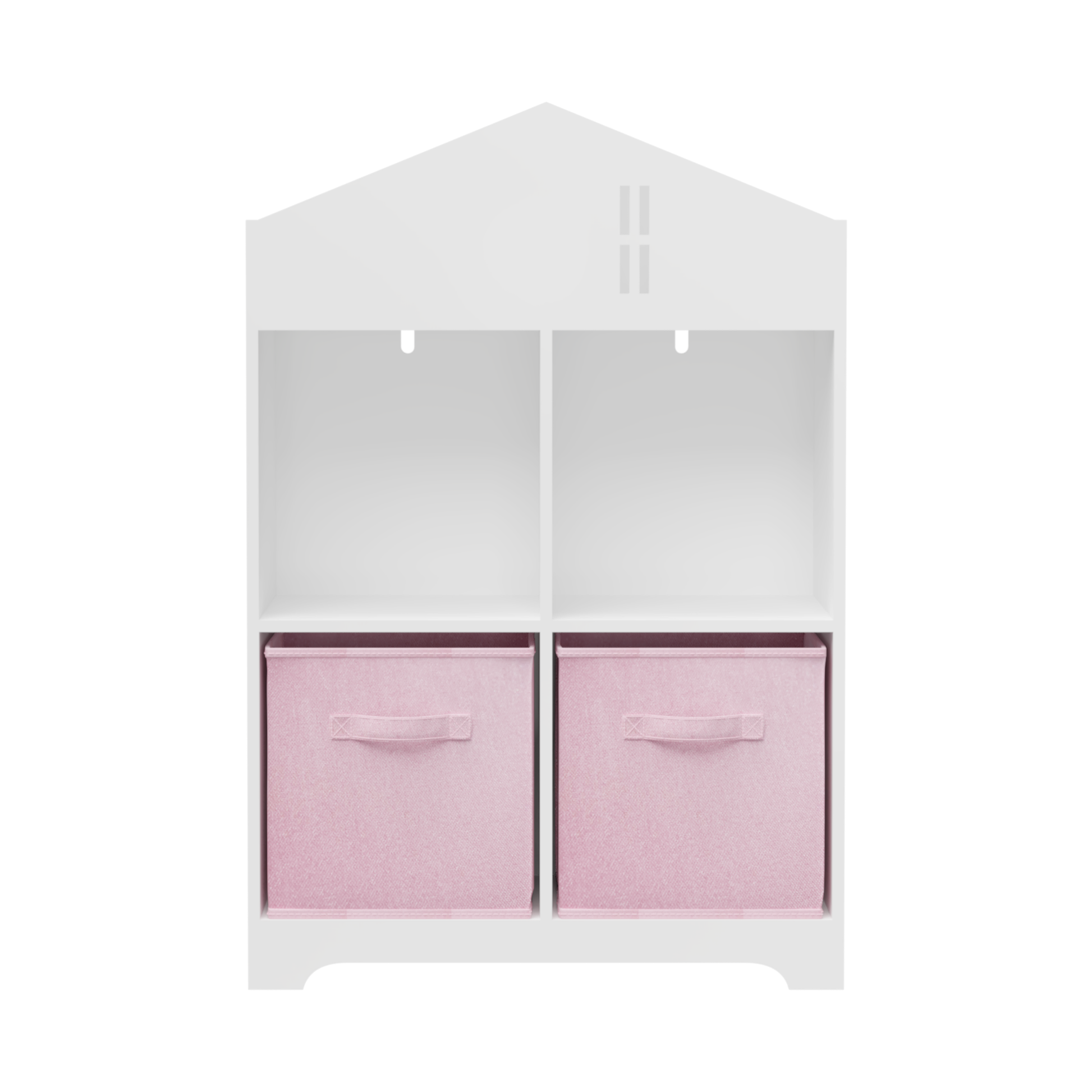 Kids Dollhouse Bookcase With Storage, 2 Tier Storage Display Organizer, Toddler Bookshelf With 2 Collapsible Fabric Drawers For Bedroom Or Playroom White Pink White Pink Mdf