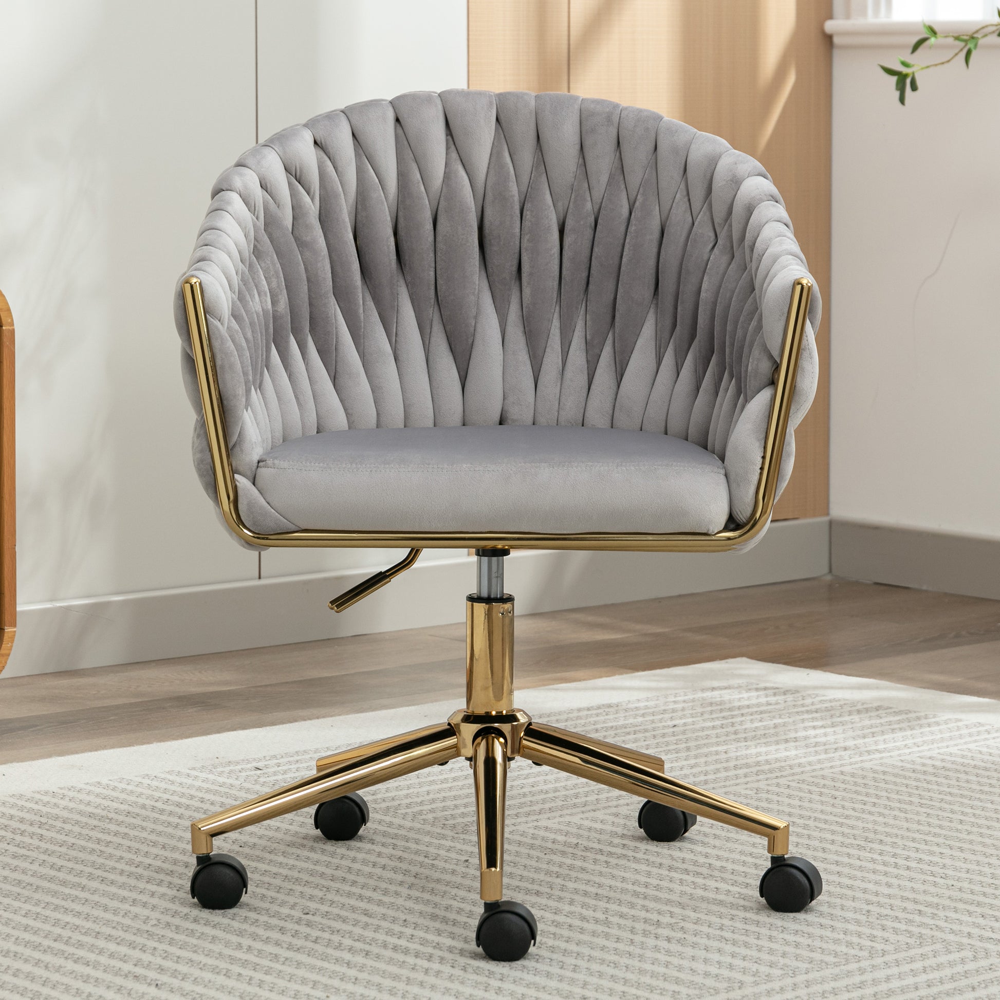 Modern Home Office Leisure Chair With Adjustable Velvet Height And Adjustable Casters Grey Grey Primary Living Space Cotton Velvet