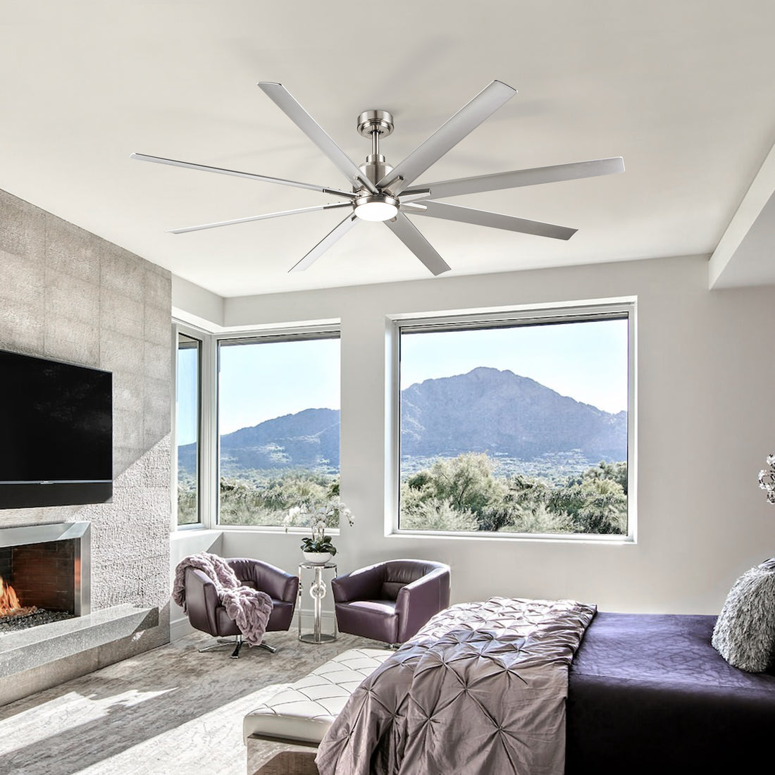 Smart 72" Integrated Led Ceiling Fan With Silver Blades In Brushed Nickel Finish Silver Abs