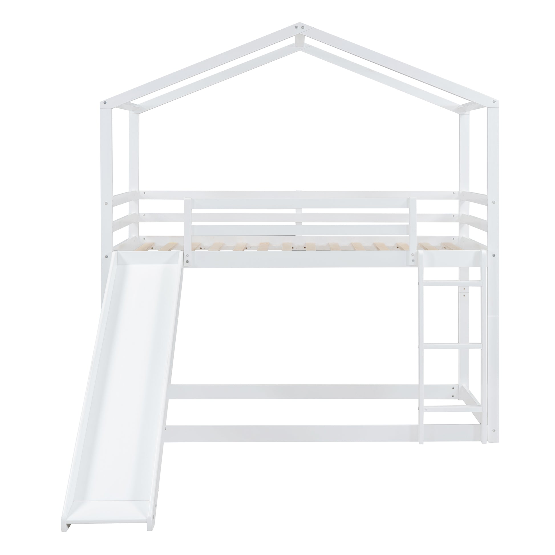 Twin Over Twin Bunk Bed With Roof, Slide And Ladder, White Twin White Solid Wood