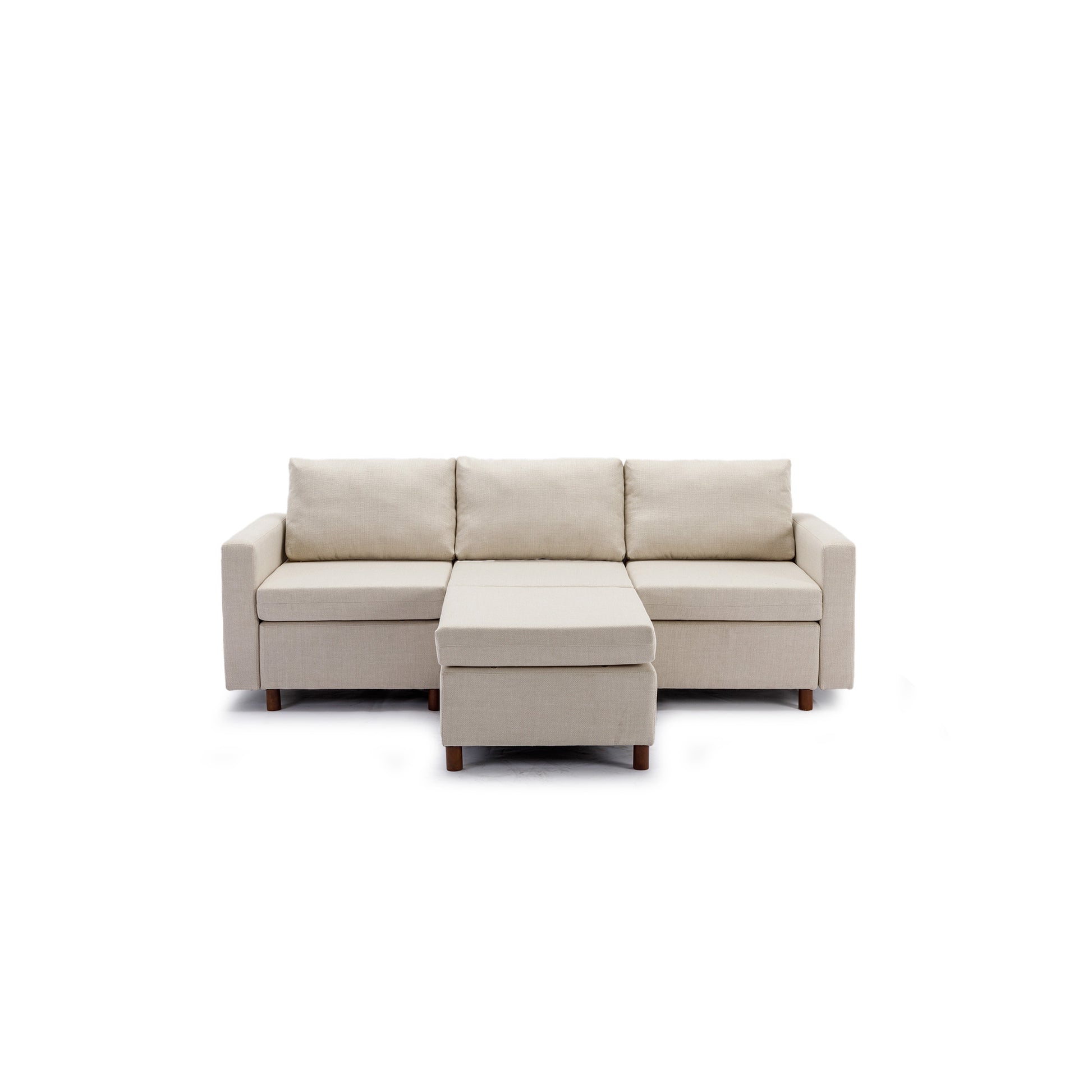 3 Seat Module Sectional Sofa Couch With 1 Ottoman For Living Room,Seat Cushion And Back Cushion Non Removable And Non Washable,Cream Cream Wood Primary Living Space Soft Modern Rubberwood Foam Linen 3 Seat