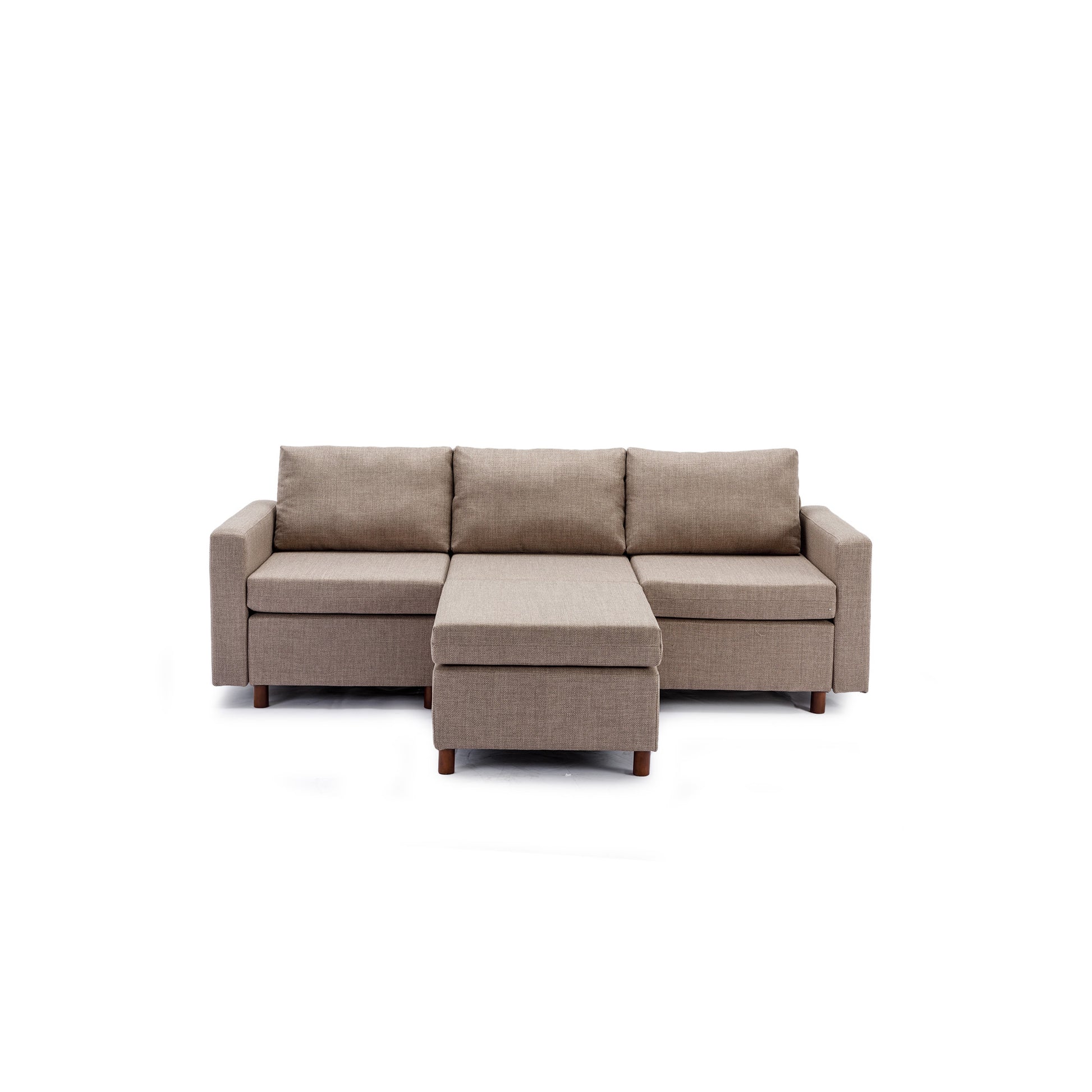 3 Seat Module Sectional Sofa Couch With 1 Ottoman For Living Room,Seat Cushion And Back Cushion Non Removable And Non Washable,Brown Brown Wood Primary Living Space Soft Modern Rubberwood Foam Linen 3 Seat