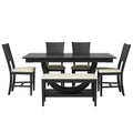 6 Piece Wood Half Round Dining Table Set Kitchen Table Set With Long Bench And 4 Dining Chairs, Modern Style, Gray Gray Wood Dining Room Bench Seating Rubberwood Rectangular Dining Table With Chair And Bench Upholstered Chair Wood Gray Solid Back Seats 6